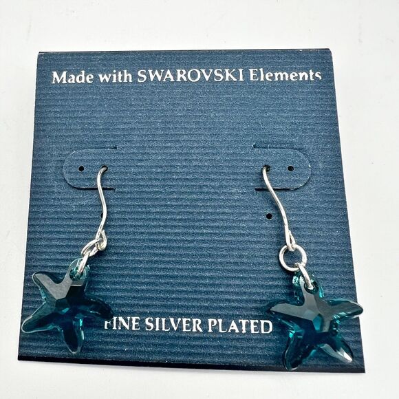 Swarovski Elements Blue Starfish Pendant Silver Plated Hook Dangle Earring Set - Picture 3 of 8